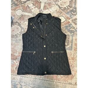 B. Boutique Quilted Black Gold Button Vest, Sz Medium